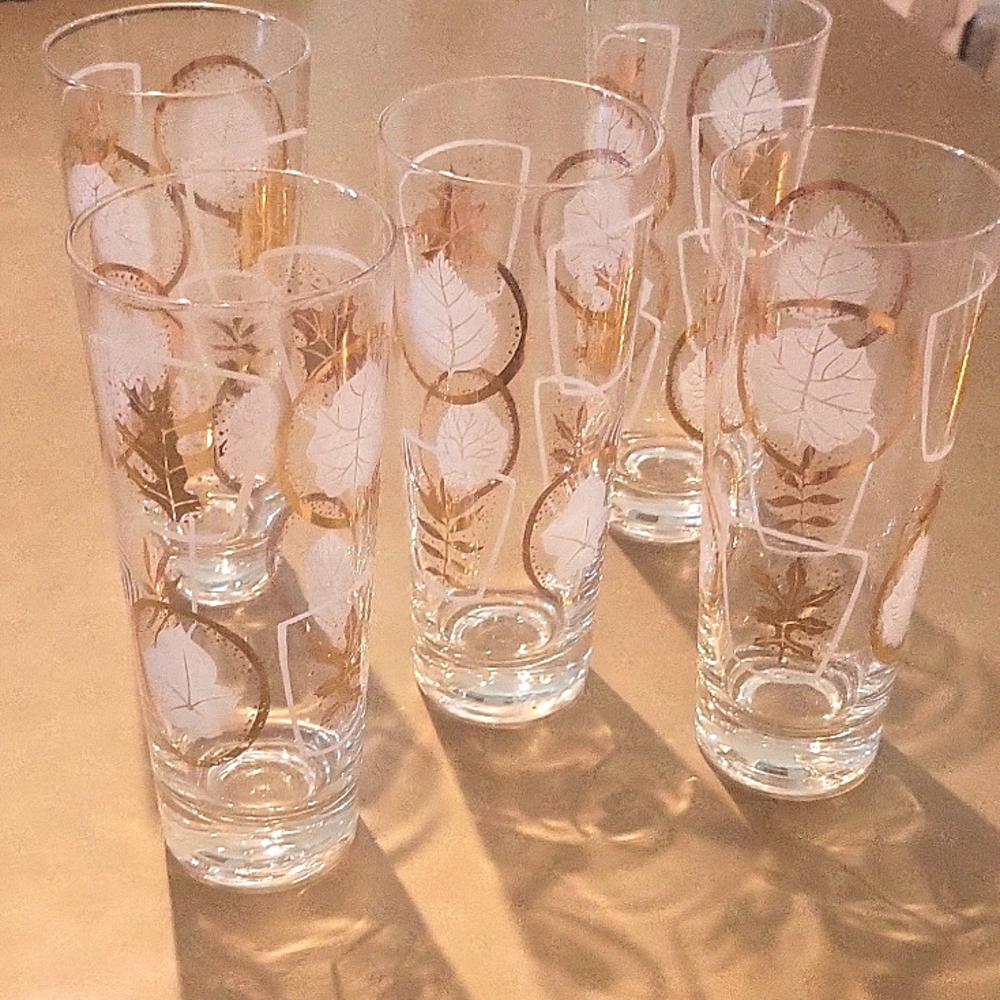 Set of 5 Francisan gold leaf highball glasses